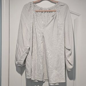Calvin Klein White Blouse with Black Pinstripes xl